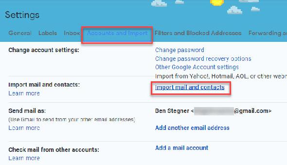 Compte d'importation Gmail