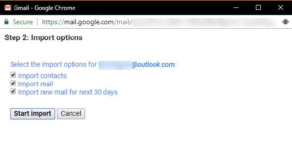 Options d'importation Gmail