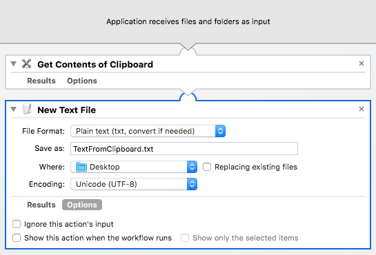 Application dans Automator sur Mac pour copier le contenu du Presse-papiers dans un fichier texte