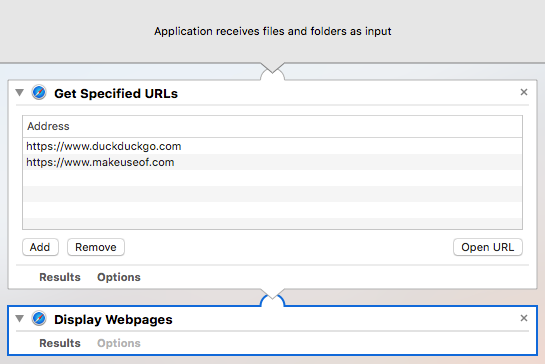 Application dans Automator sur Mac pour ouvrir plusieurs pages Web dans le navigateur par défaut