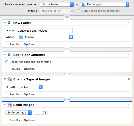 Flux de travail de conversion et de redimensionnement par lots en tant que service dans Automator sur Mac