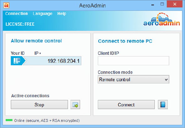 écran de connexion aeroadmin