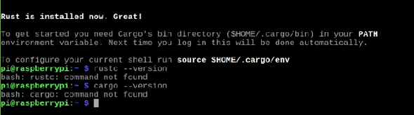 Rustc et Cargo sont installés, mais pas actuellement dans PATH