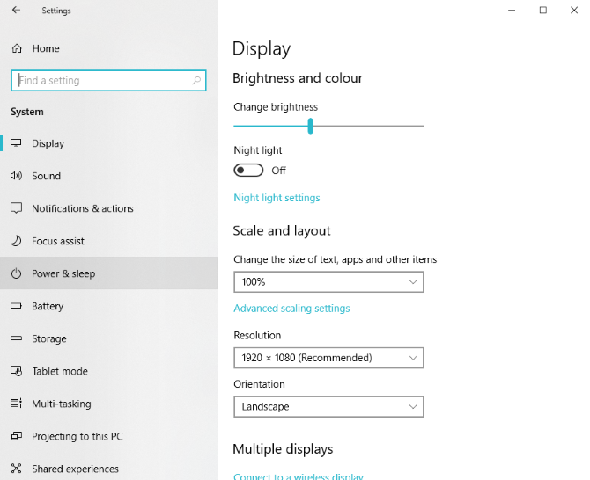 Paramètres d'affichage de Windows 10