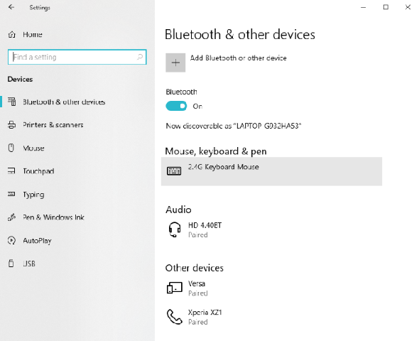 Paramètres Bluetooth Windows 10