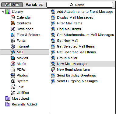 options de messagerie mac automator