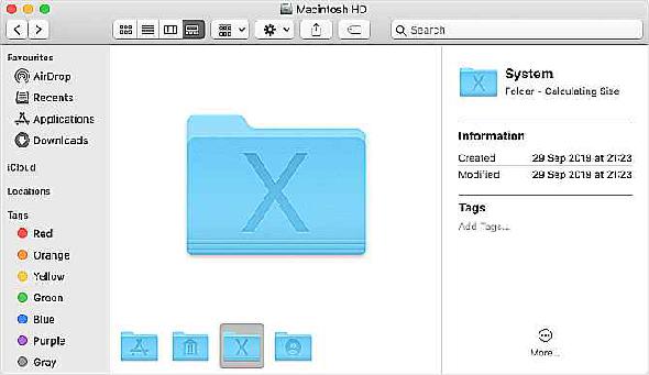 Dossier de fichiers système Mac affiché dans le Finder