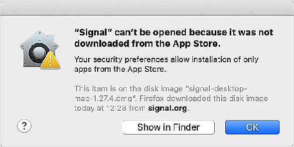 Gatekeeper empêche l'application de Signal de s'ouvrir sur un Mac