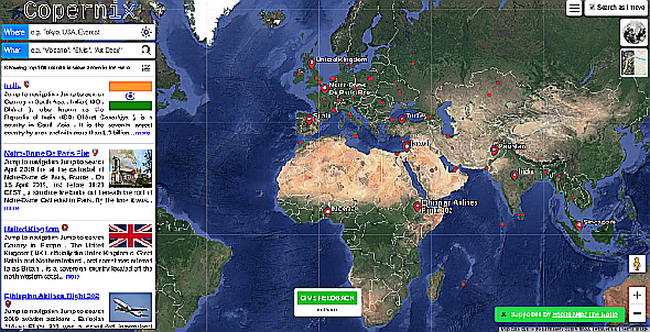 Parcourez la carte du monde avec des entrées wikipedia intéressantes sur Copernix