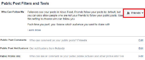 facebook suivre public