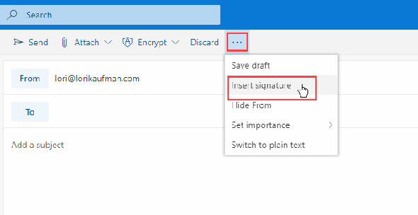 Sélectionnez Insérer une signature dans Outlook dans Office 365