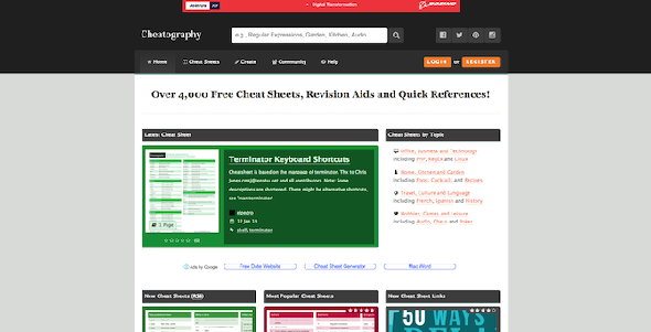 Cheatography page d'accueil