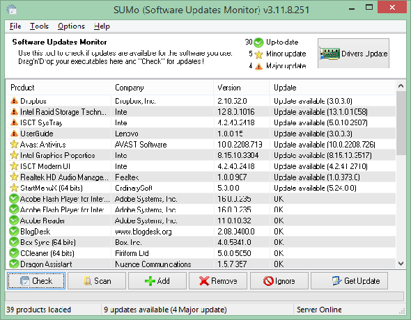 Moniteur de mise à jour du logiciel SUMo