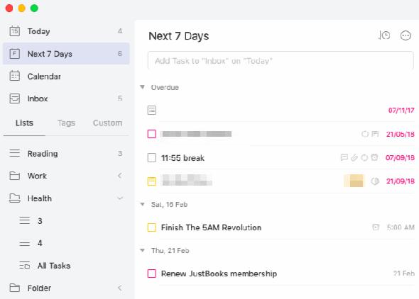 aperçu hebdomadaire dans l'application du gestionnaire de tâches TickTick sous macOS