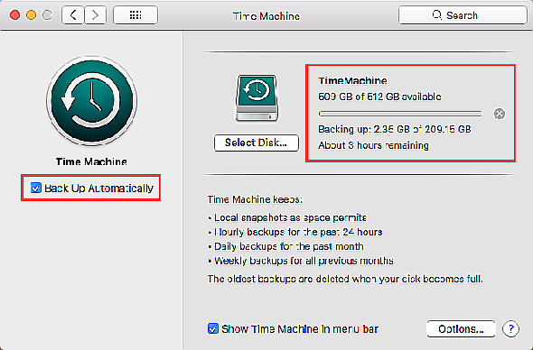 Sauvegarde dans Time Machine
